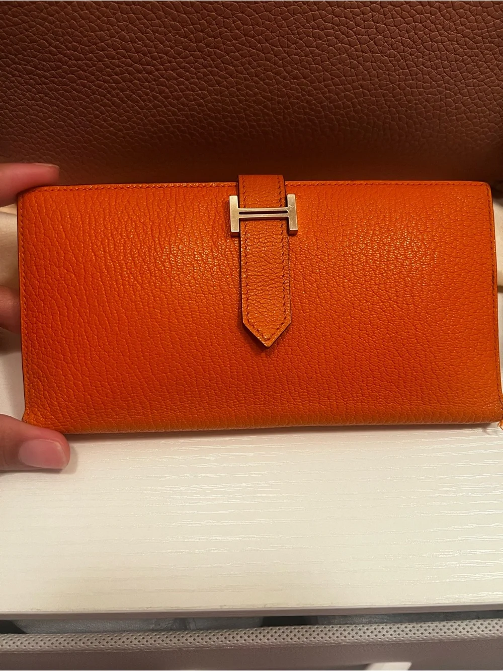 Hermès Bearn Soufflet Wallet Orange Epsom Leather